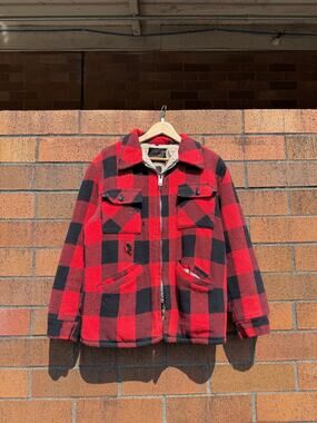 70s Vanderbilt Vintage Red Black Buffalo Plaid Sherpa Lined Wool Flannel Jacket